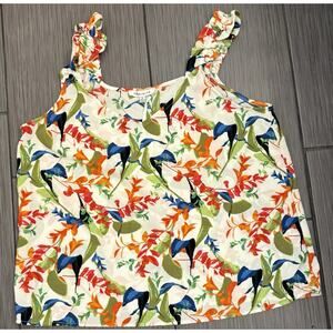 Rose + Olive Tank Top Women’s Floral Runched Strap Tank Top Size XL NWT Bright